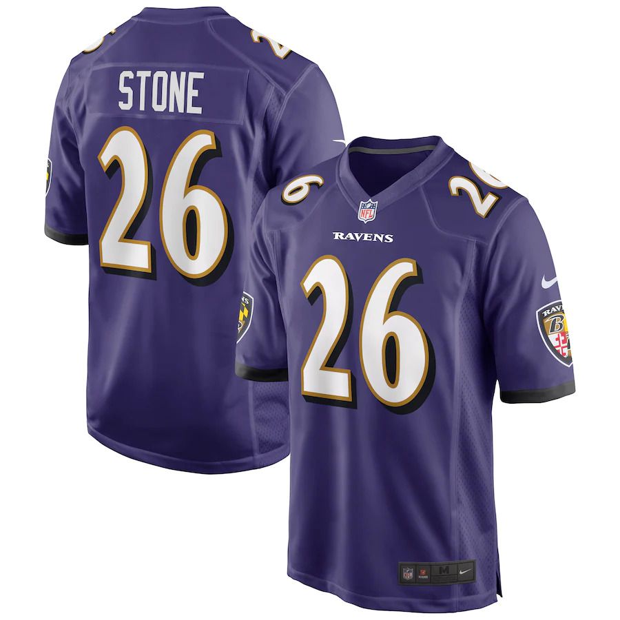 Men Baltimore Ravens #26 Geno Stone Nike Purple Game NFL Jersey